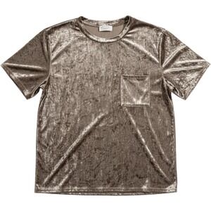 Janette Plus Womens 3X Crushed Velvet Pocket T-Shirt Taupe Short Sleeve USA